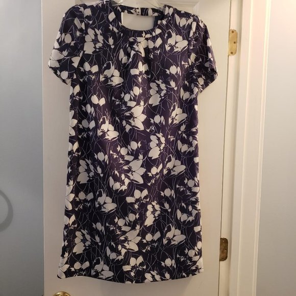 J. Crew Dress Navy/White Floral Shift Dress - Size 0 - Picture 2 of 10